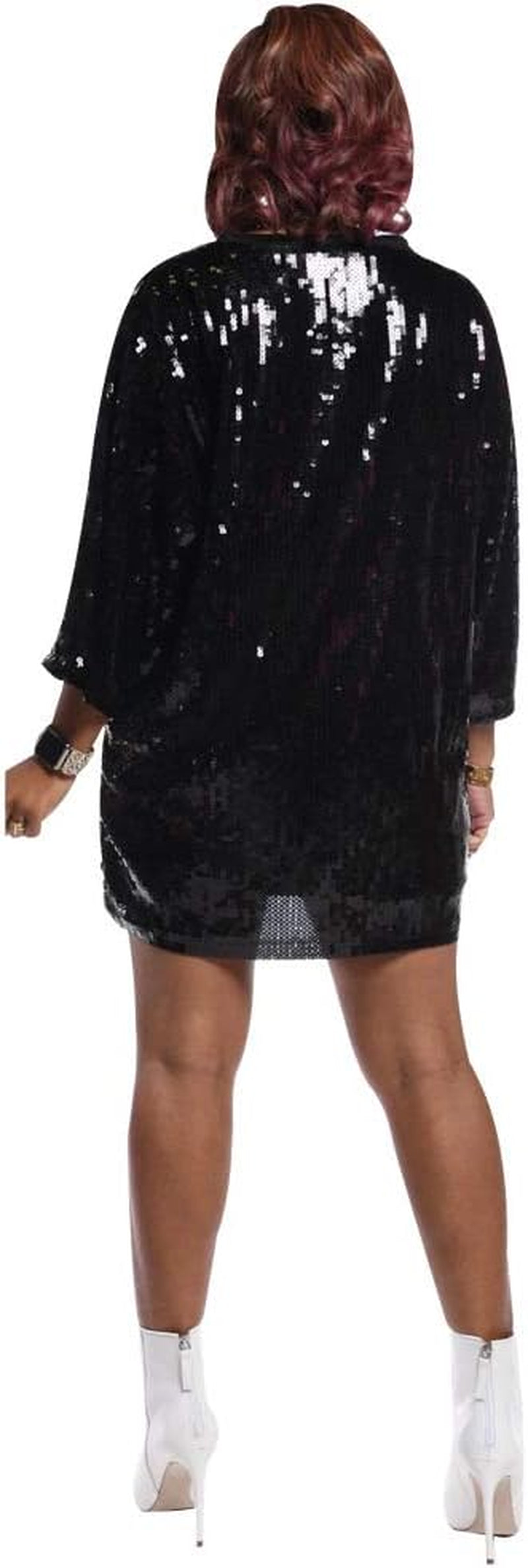 Womens Sequin Glitter Shirt Dress - Sexy Letter Print 3/4 Sleeve Short Dresses Party Club Outfits