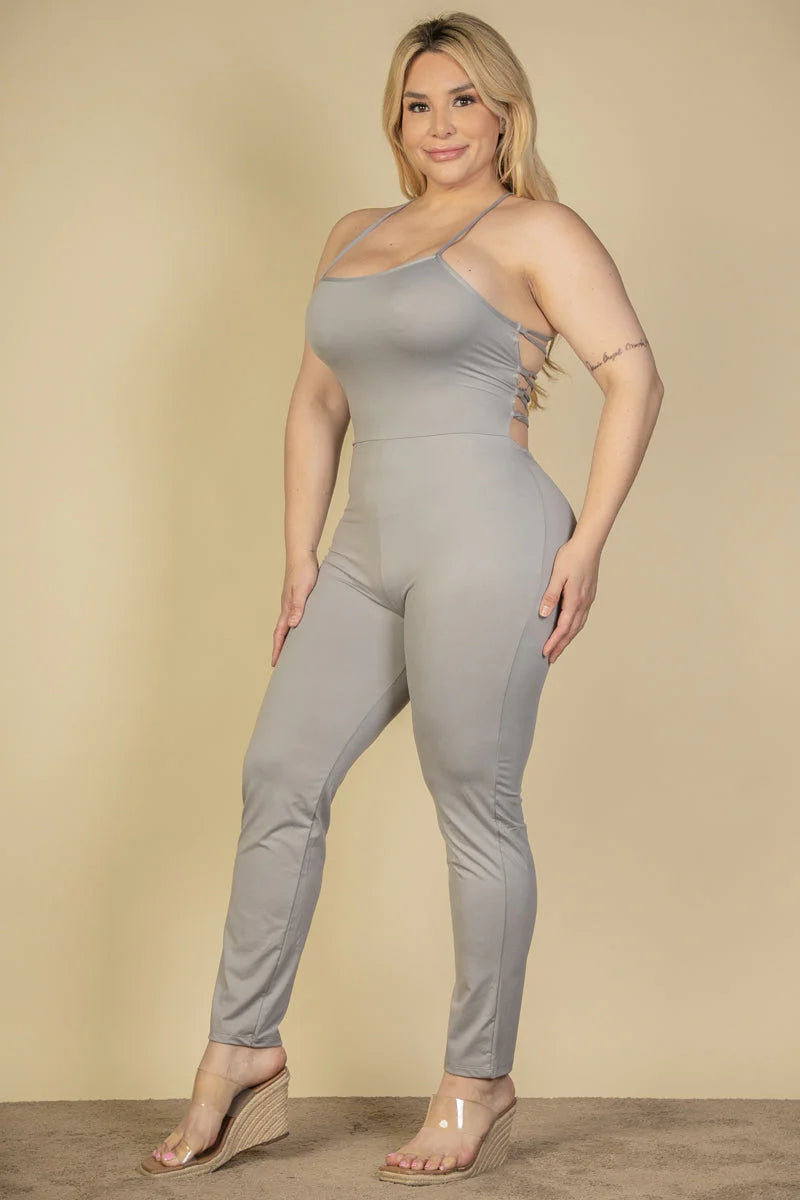 Plus Size Criss-Coss Open Back Bodycon Jumpsuit (CAPELLA)